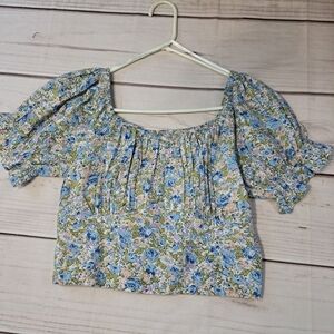 Sim And Sam Floral Shirred Crop Top 100% Cotton